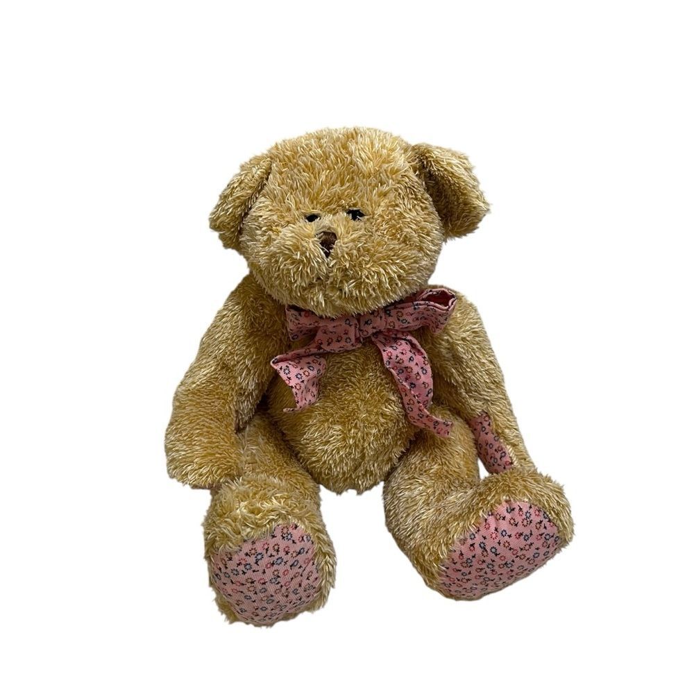 Circo Target Tan Shaggy Pink Floral Paws Bow Teddy Bear Plush 16" Stuffed Animal